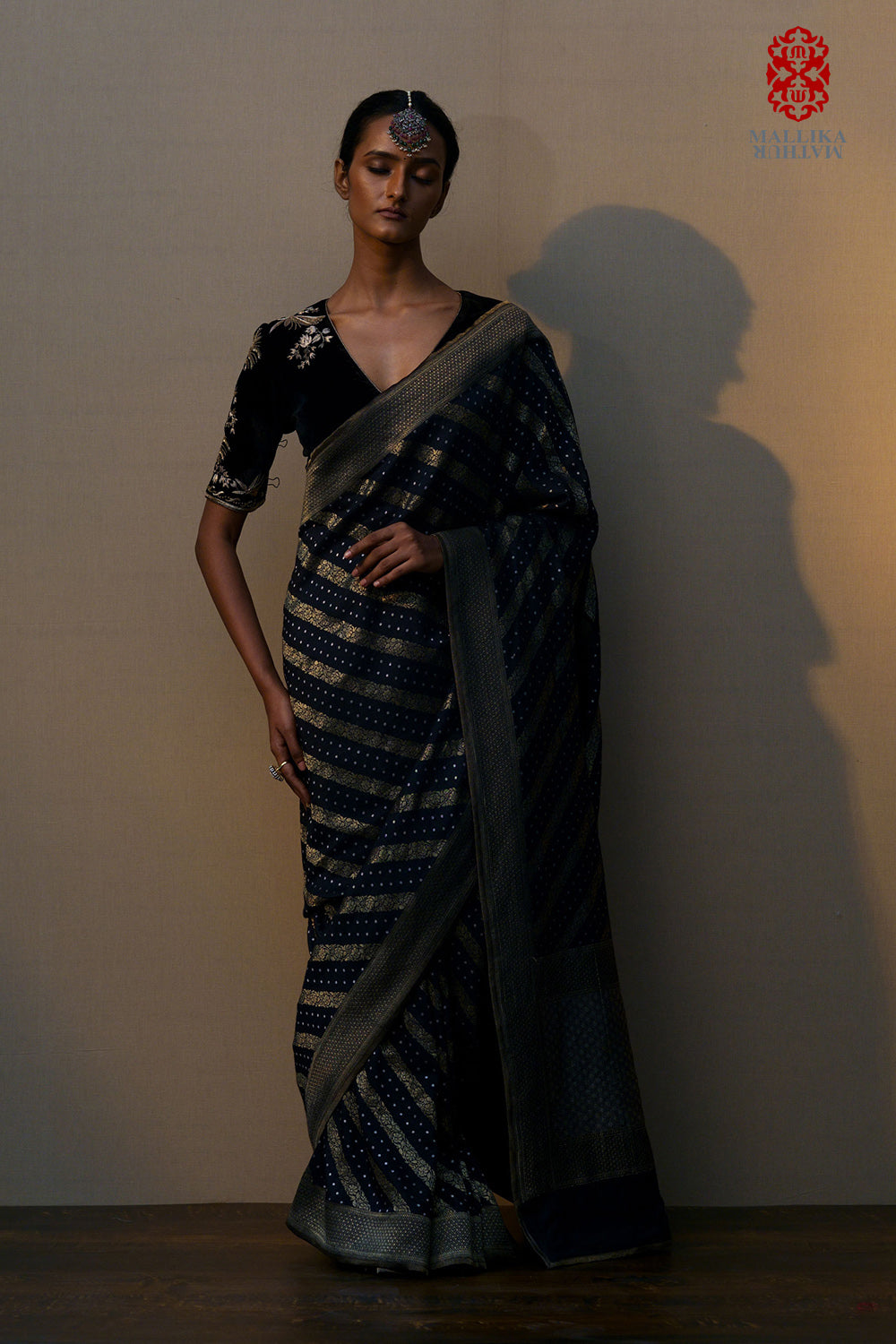 Sari muga tussar black ara bel design