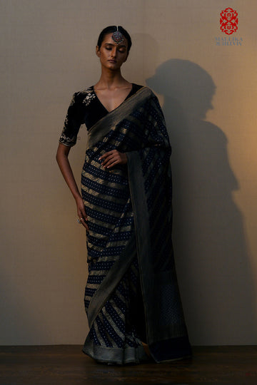 Sari muga tussar black ara bel design