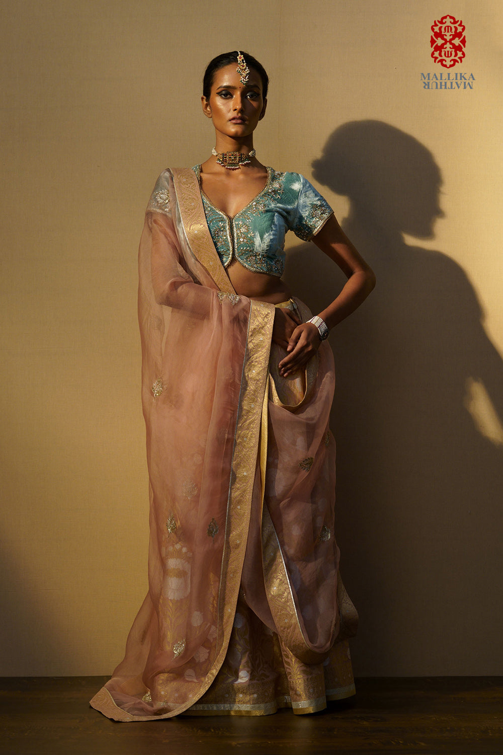Gulbahar' lehenga georgette banarasi old rose - image 3