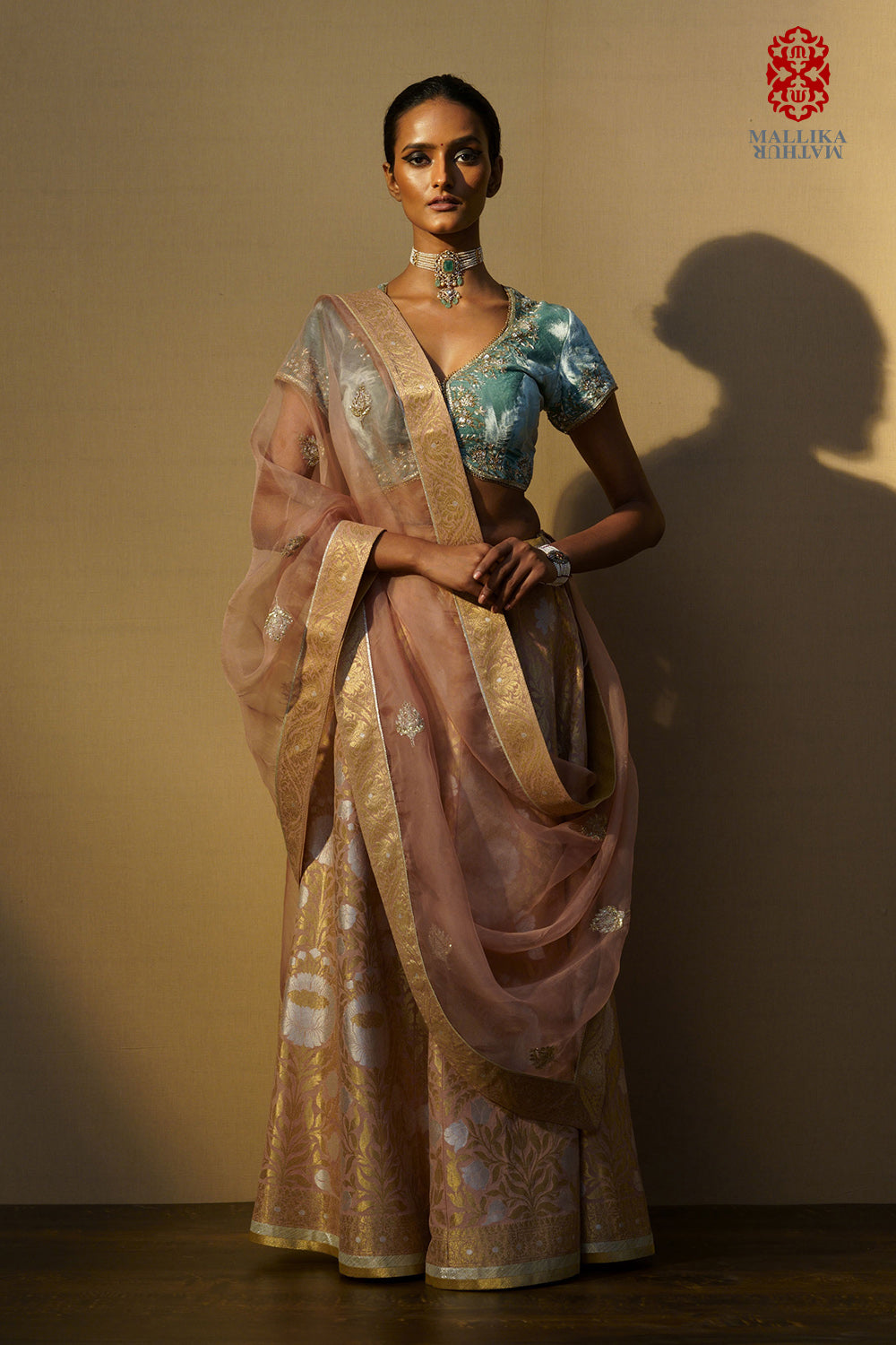 Gulbahar' lehenga georgette banarasi old rose