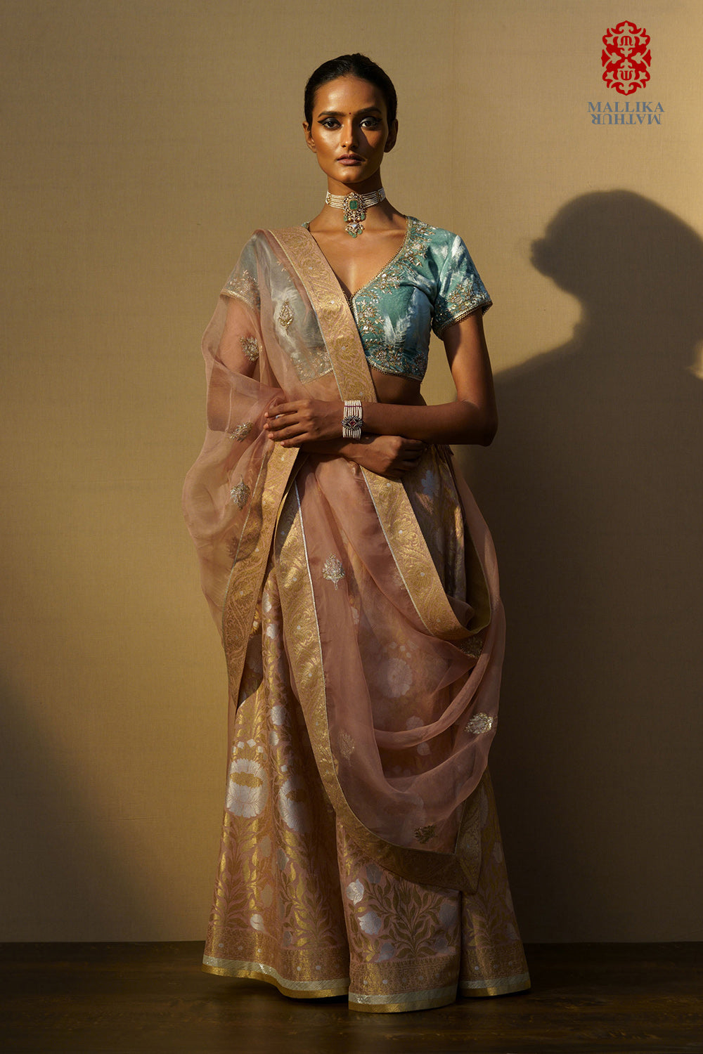 Gulbahar' lehenga georgette banarasi old rose
