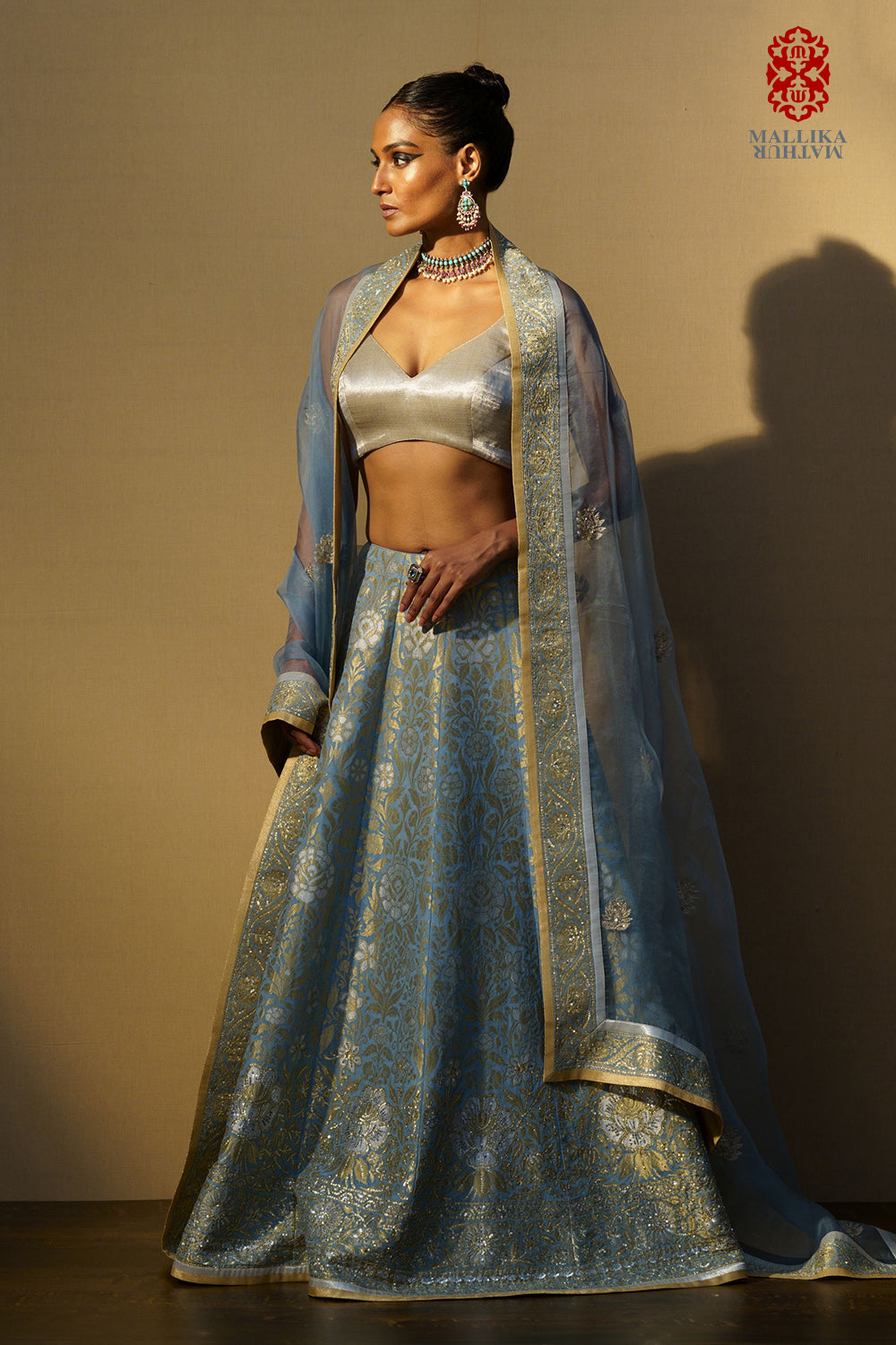 'Gulbahar' lehenga georgette banarasi ice blue - image 3