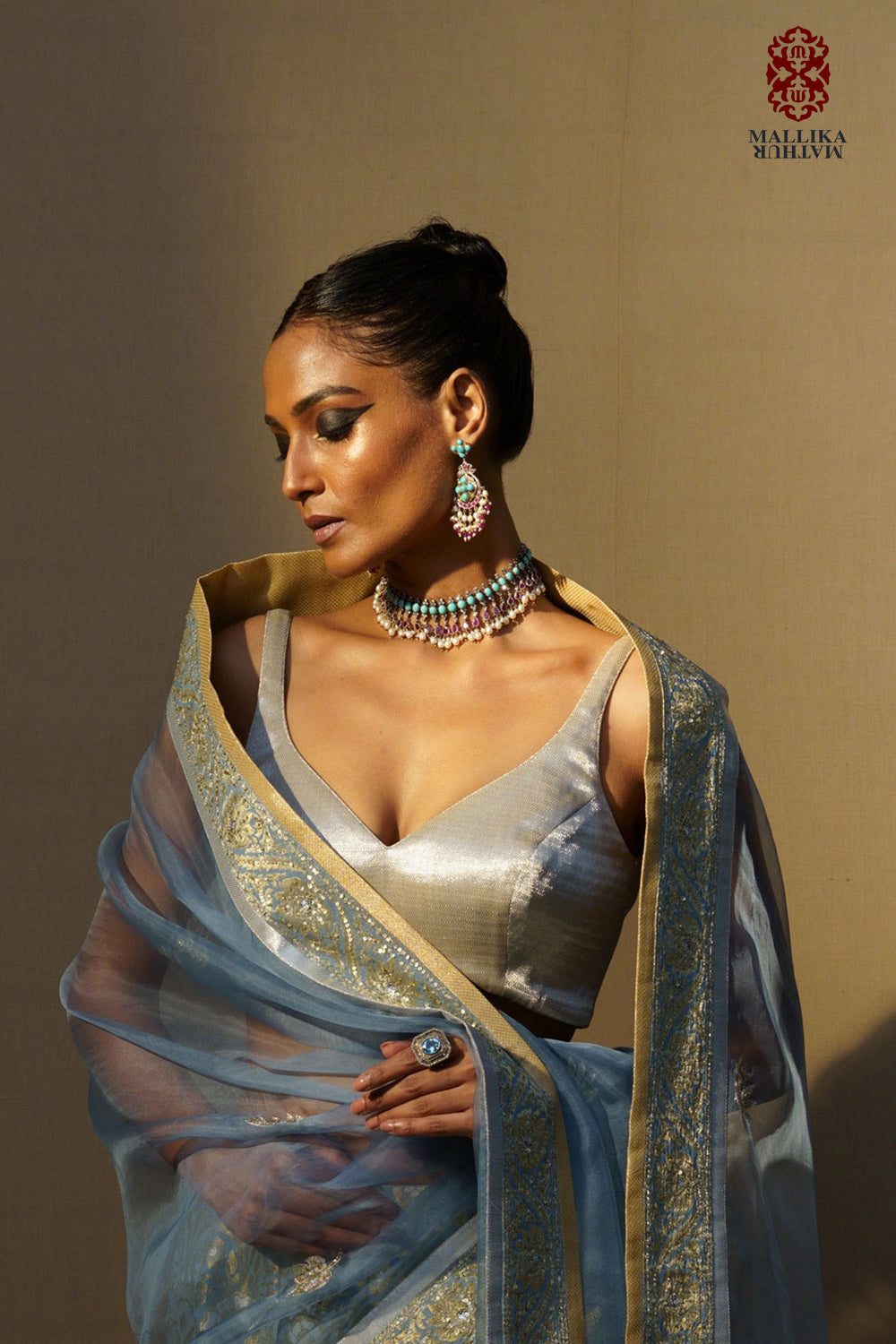 'Sitara' Blouse sleevless silver zari