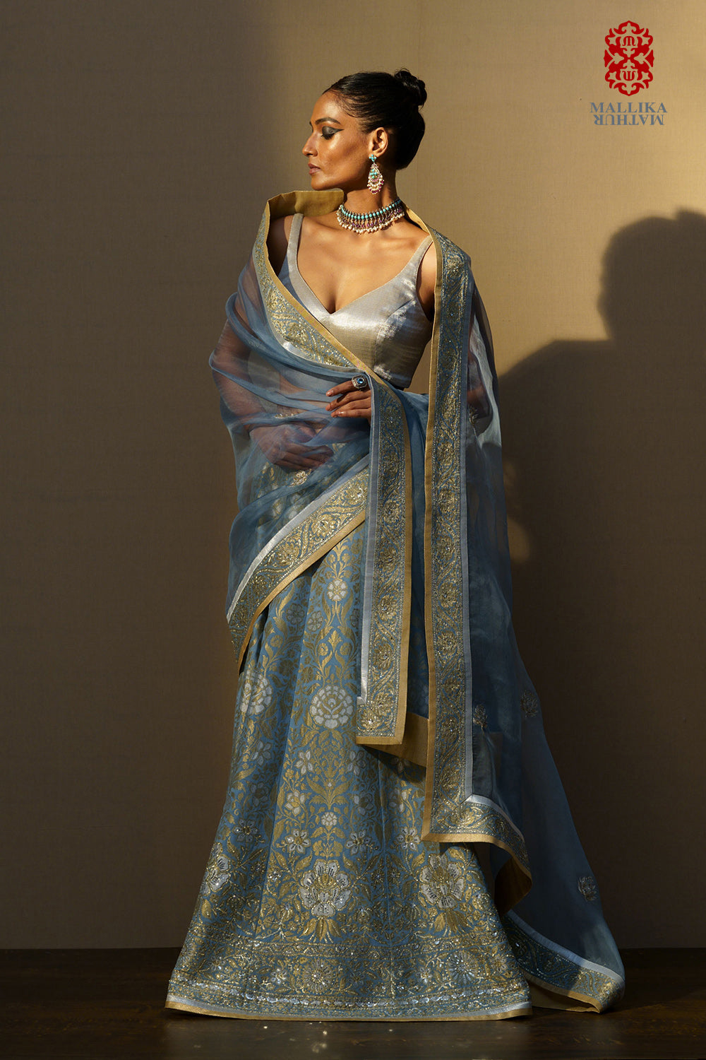 'Gulbahar' lehenga georgette banarasi ice blue - image 2