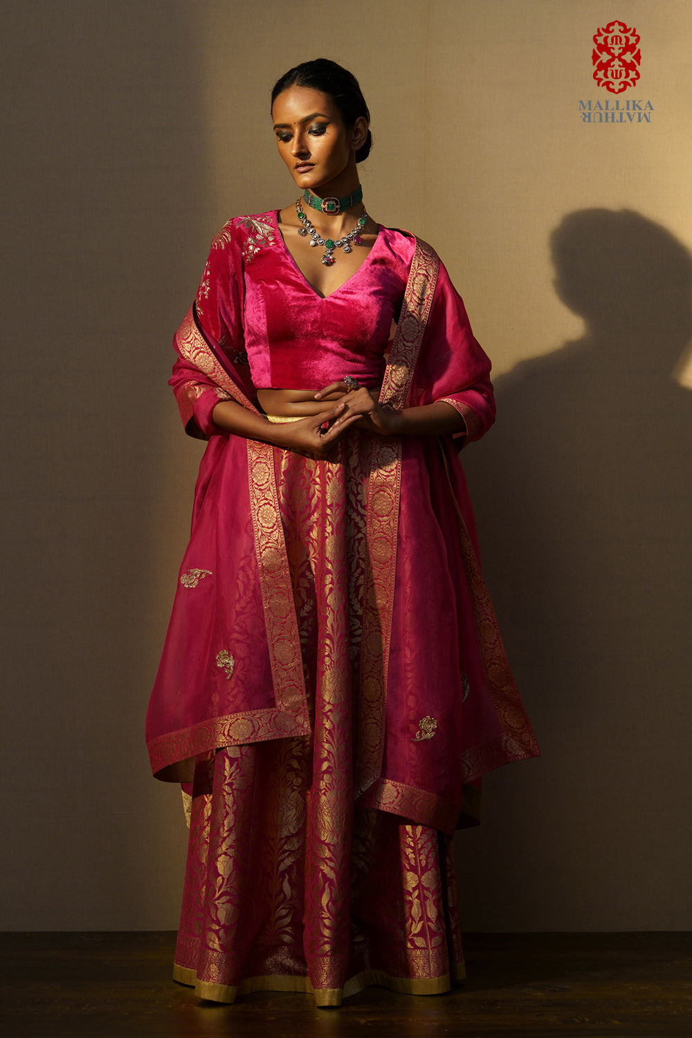 Lehenga georgette banarasi cerise pink - image 2