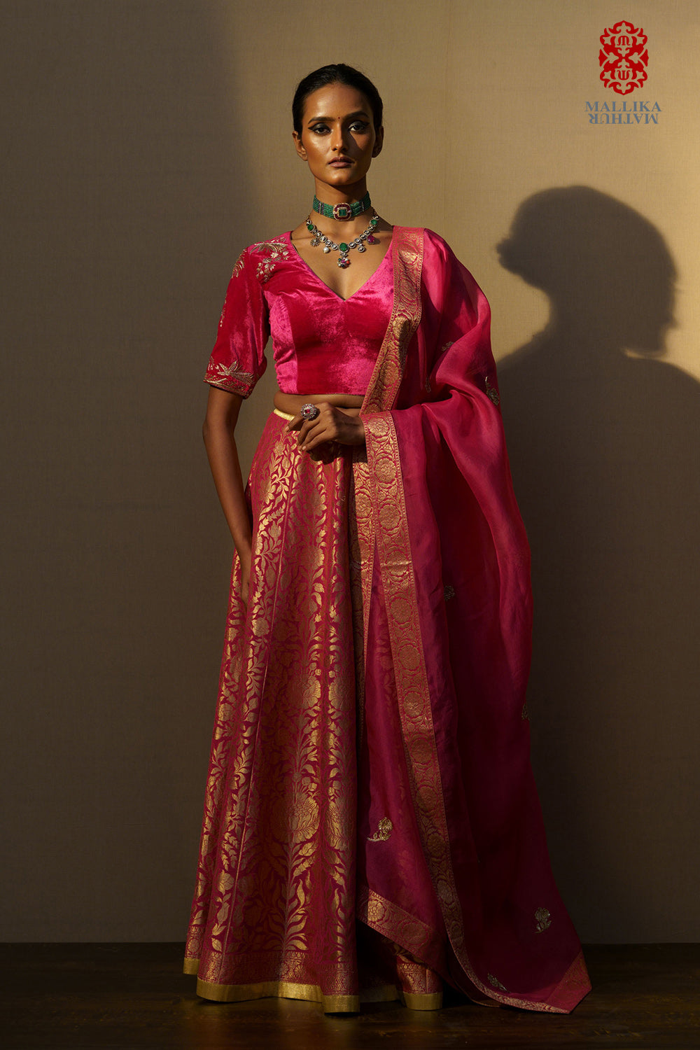 Lehenga georgette banarasi cerise pink