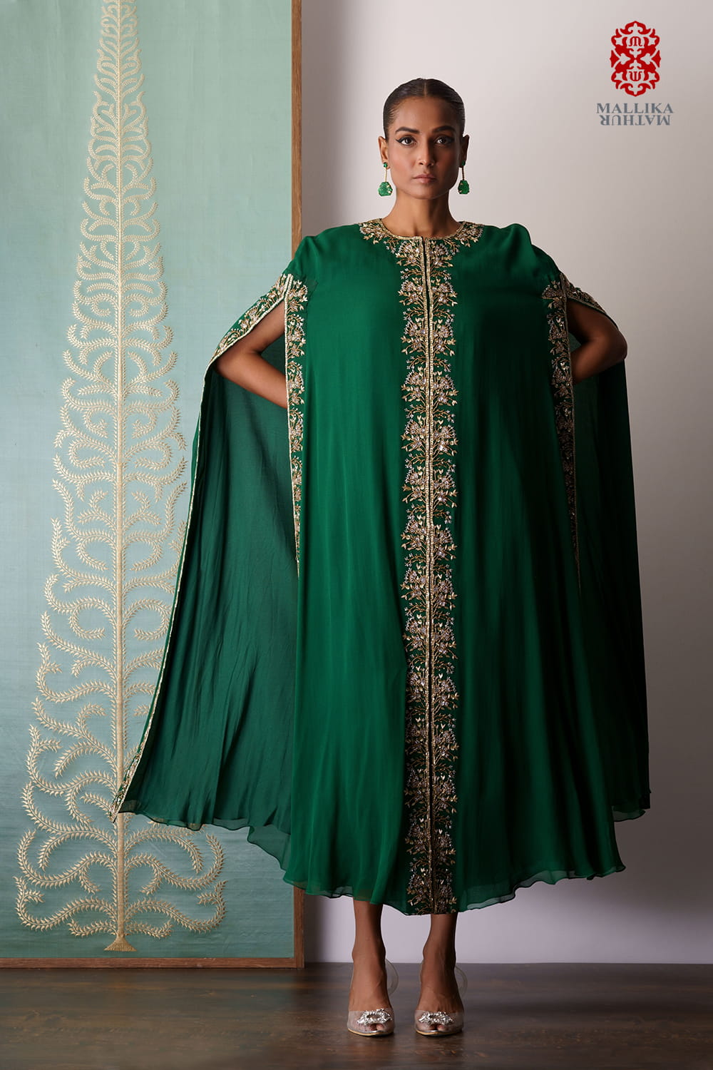 Xenia georgette mantle emerald green