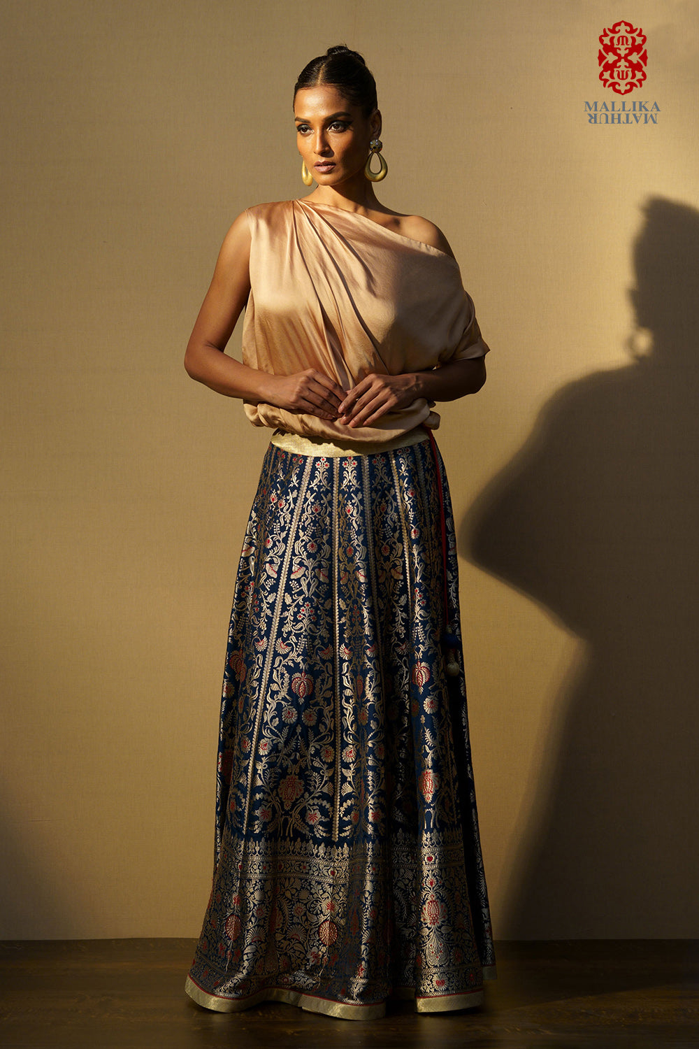 Shaheen' banarasi silk brocade lehenga silk midnight blue