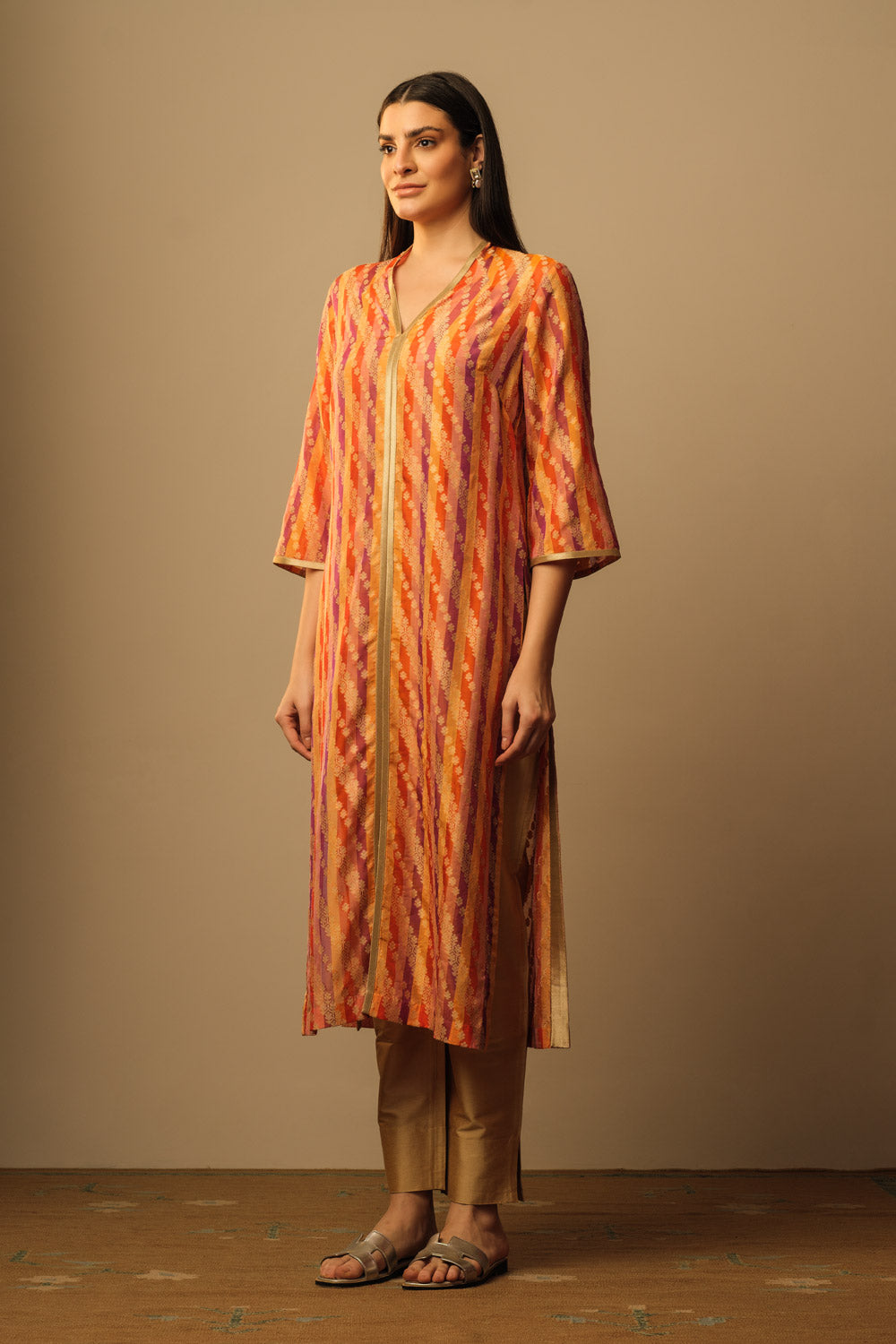 'SATRANGI' Kimono style tunic orange & pink - image 3