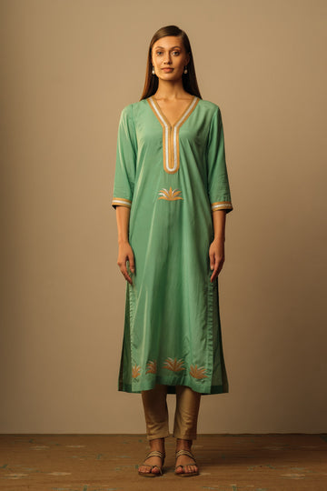 Lotus buti applique tunic aquamarine
