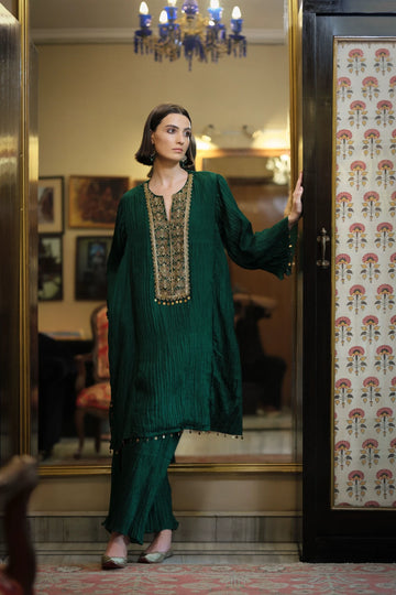 ‘Sarai’ emerald green Moroccan silk crinkled tunic