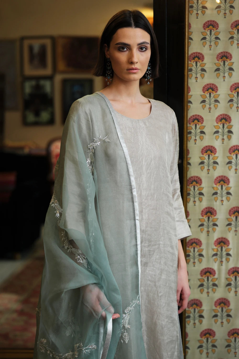 'Chand' silver tussar tissue tunic