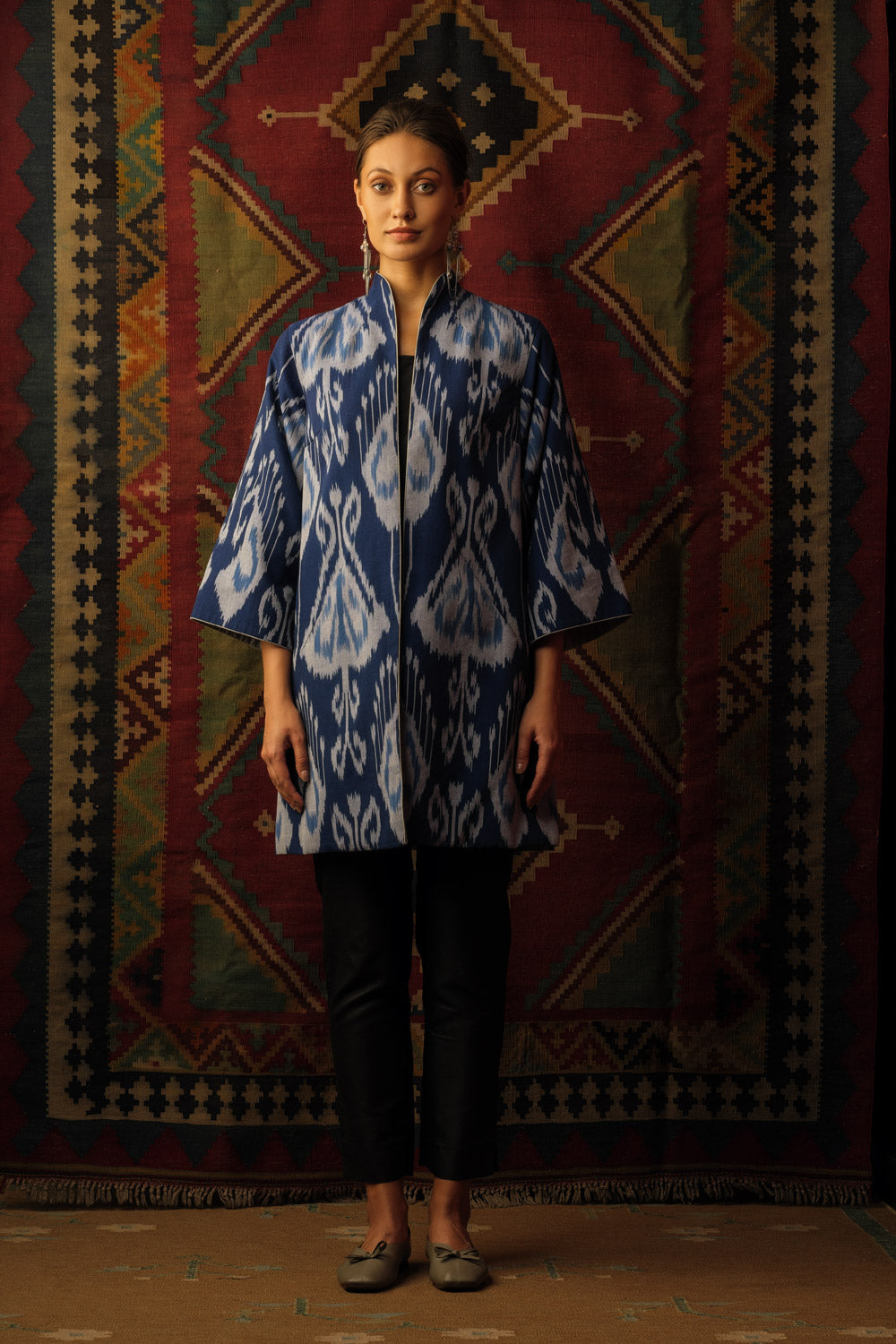 Cape jacket central asian indigo cotton