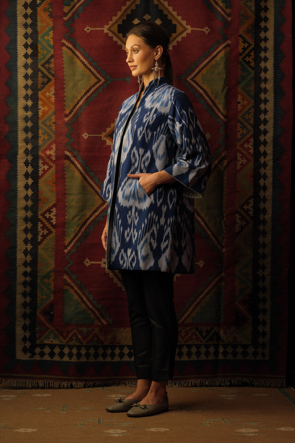 Cape jacket central asian indigo cotton