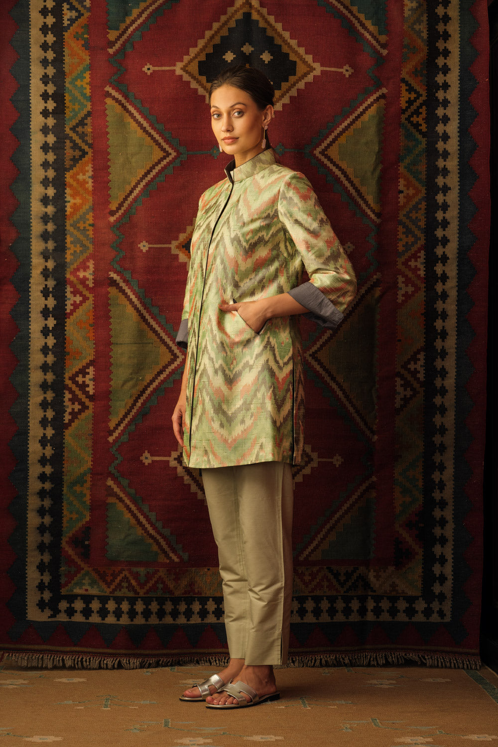 Jacket mid length central asian mint grey - image 3