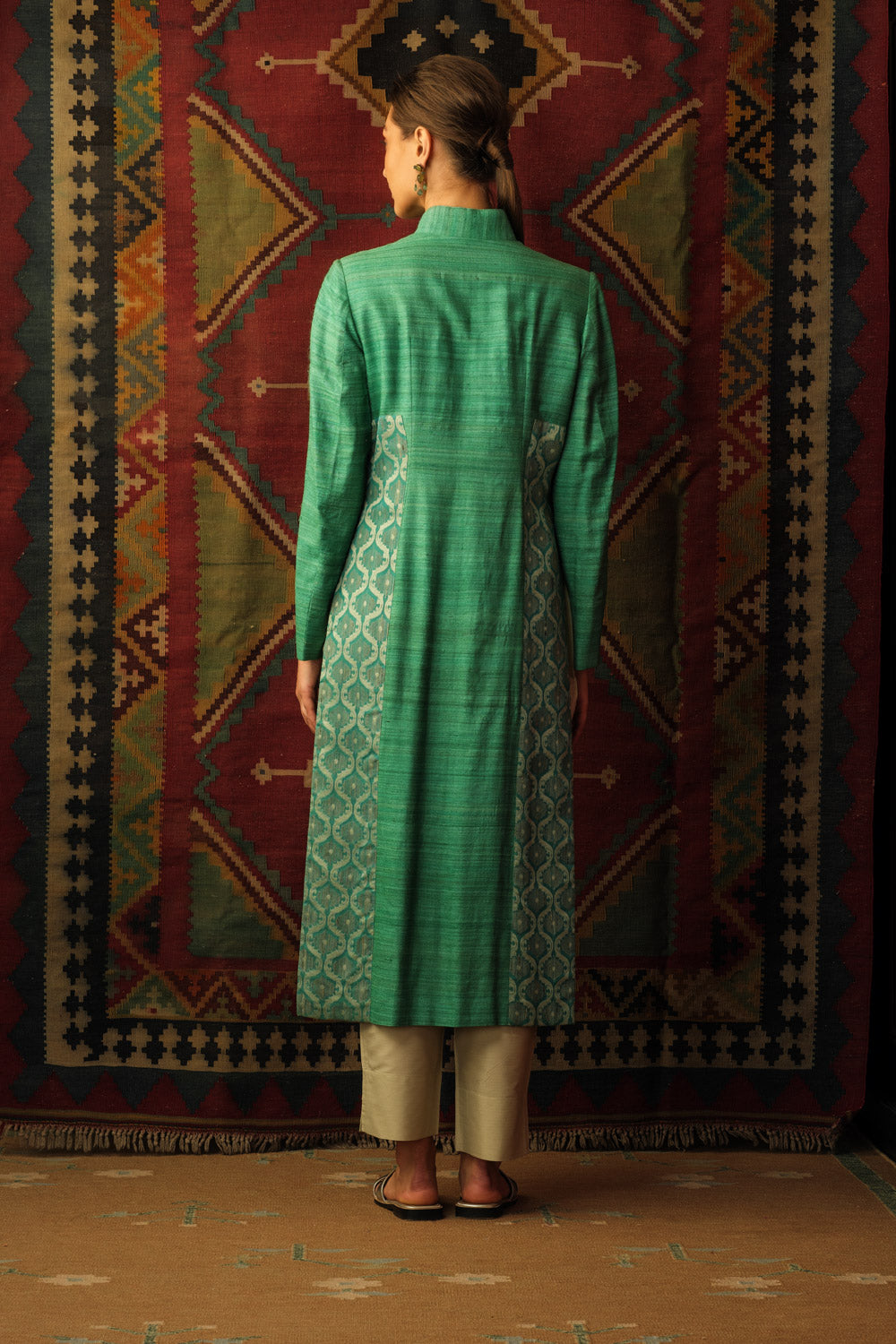 Turqouise silk brocade panel jacket - image 3
