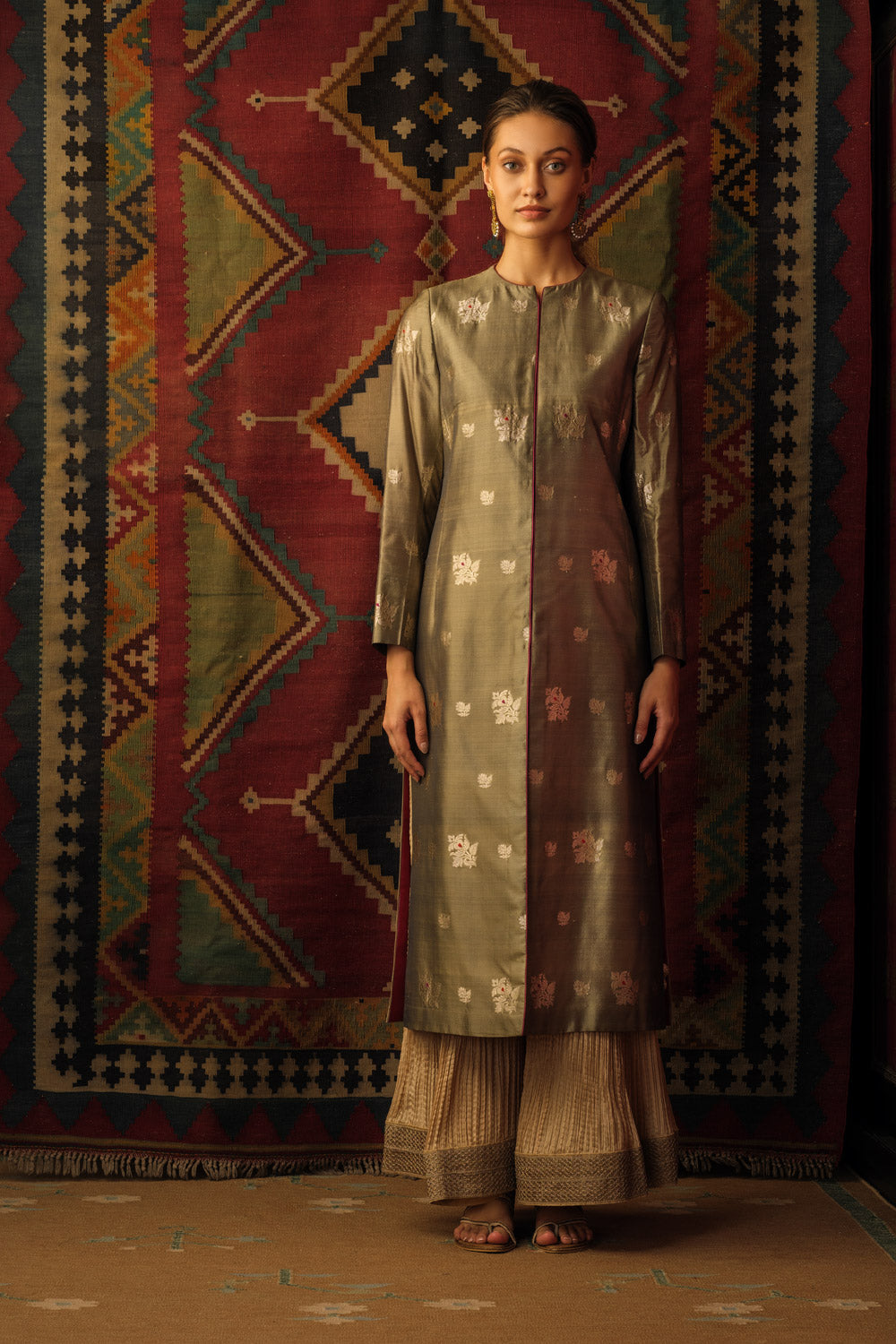 Banarasi silk brocade jacket burnt gold