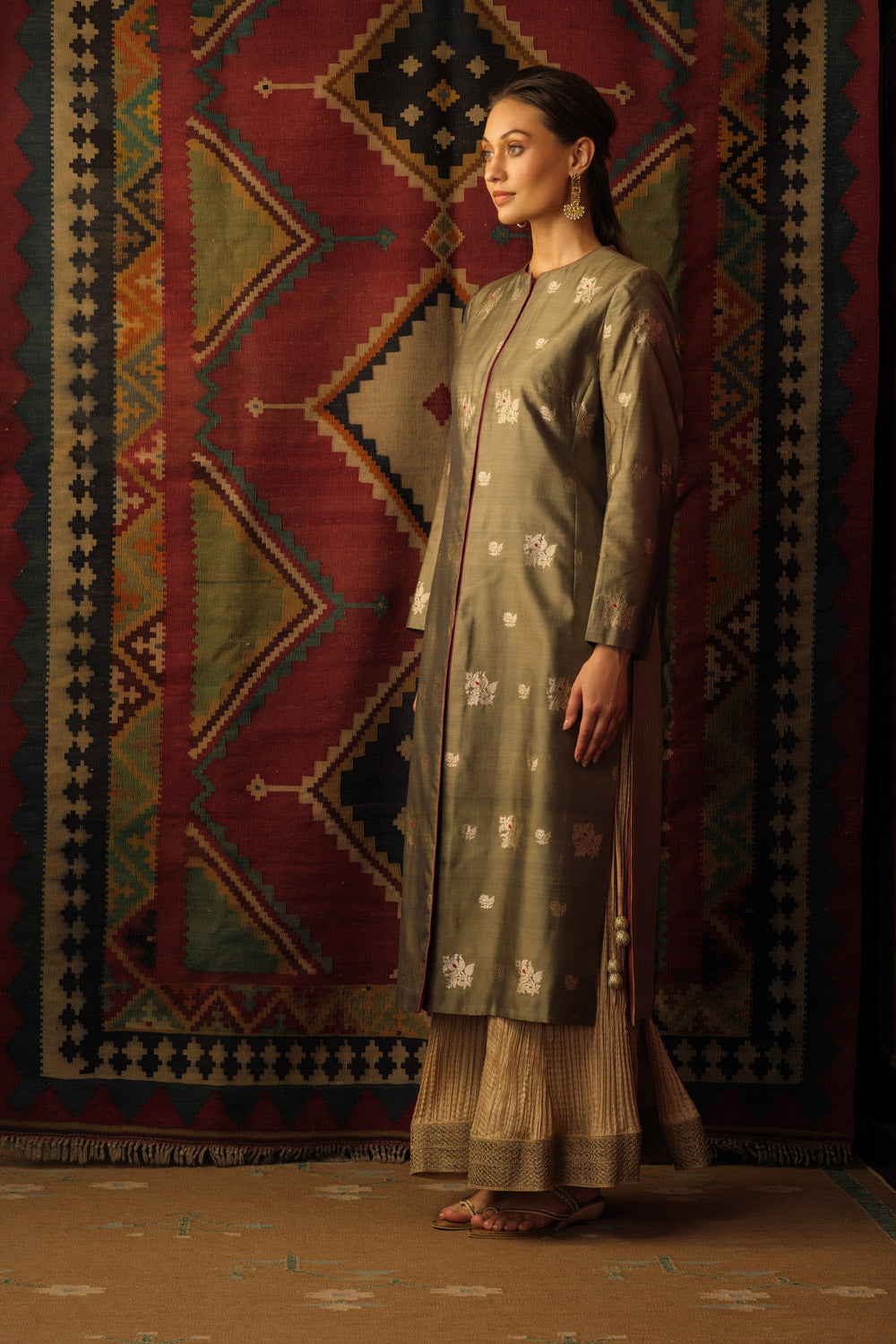 Banarasi silk brocade jacket burnt gold - image 2