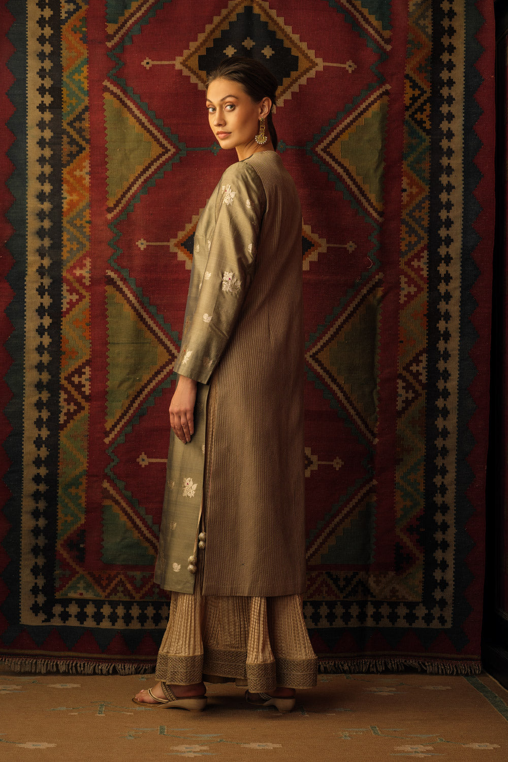 Banarasi silk brocade jacket burnt gold - image 3