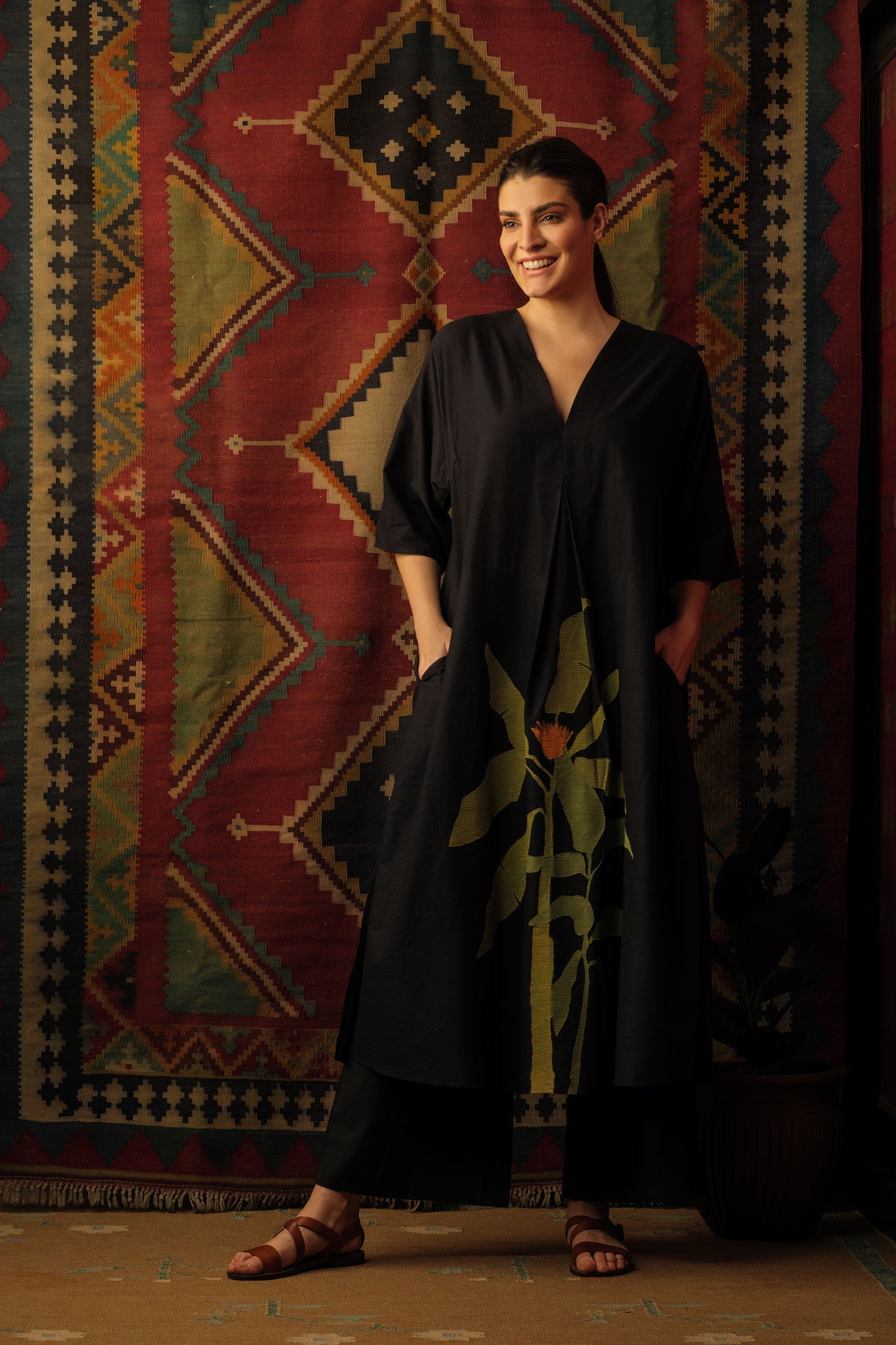 Plantain leaf applique kaftan black - image 2