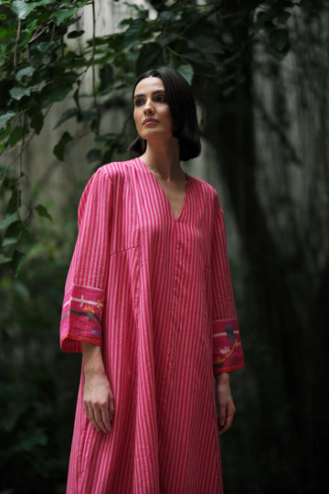 'Aab e Rawan’ rani pink Bengal muslin Jamdani tunic