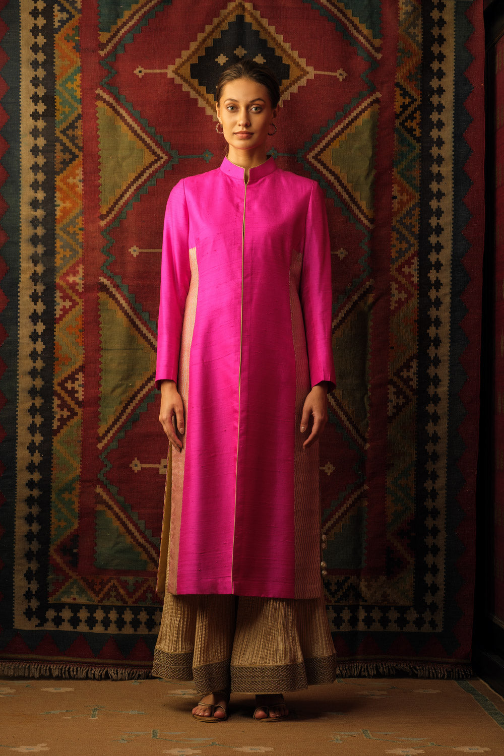 Brocade panel jacket fuschia pink
