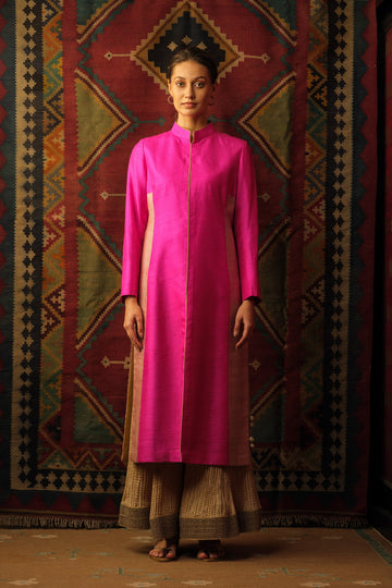 Brocade panel jacket fuschia pink