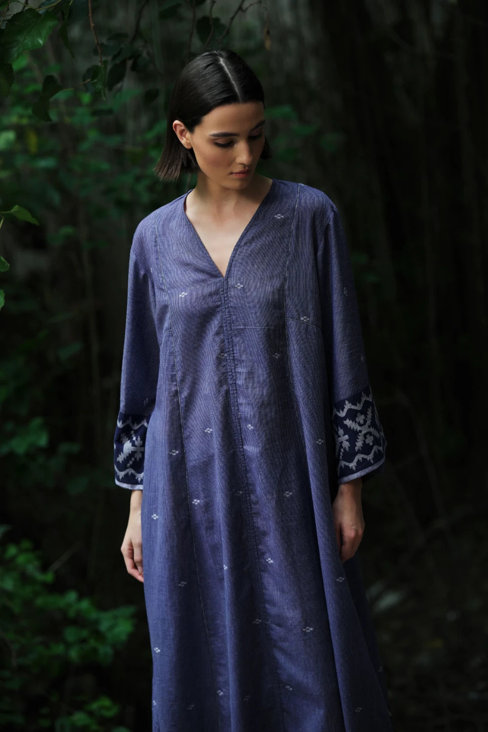 'Aab e Rawan’ indigo blue Bengal muslin Jamdani tunic
