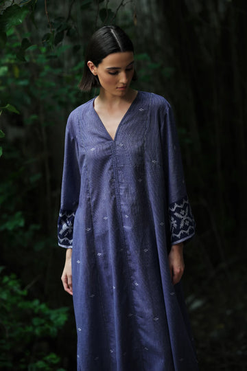 'Aab e Rawan’ indigo blue Bengal muslin Jamdani tunic