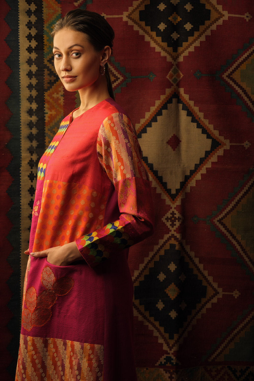 'NISSA' Jacket multi textured coral orange - image 3