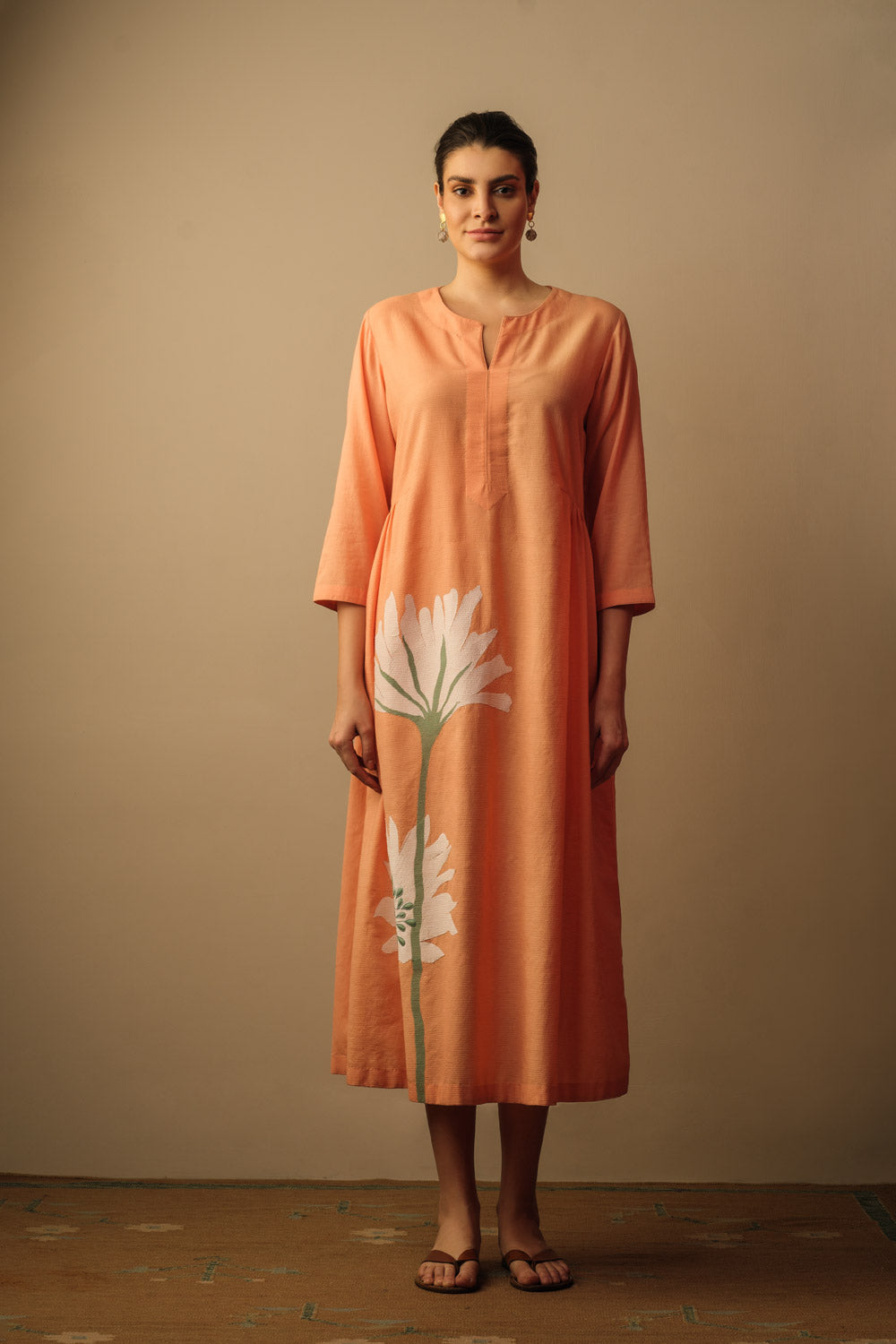 Peony flower applique dress peach - image 2