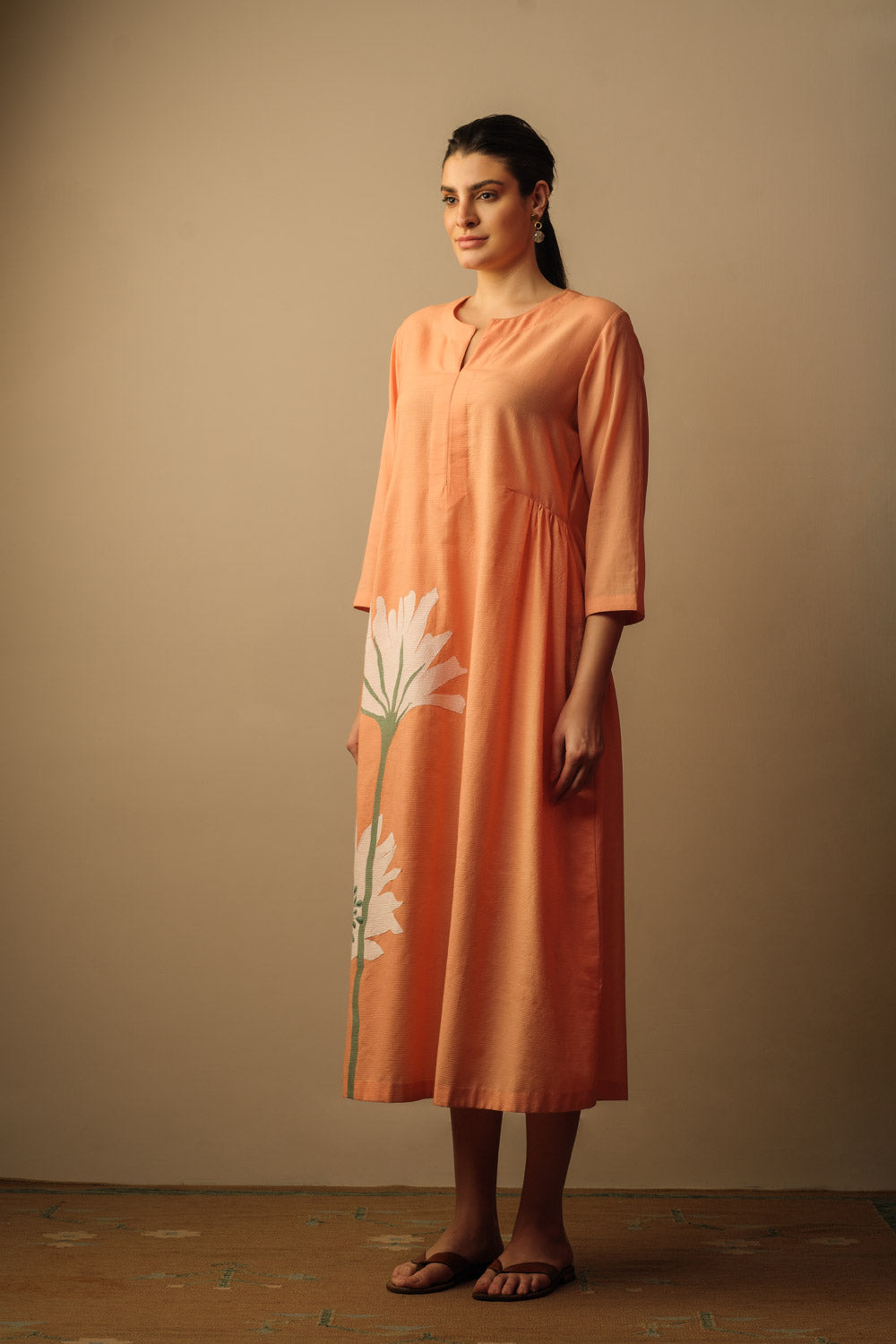 Peony flower applique dress peach - image 3