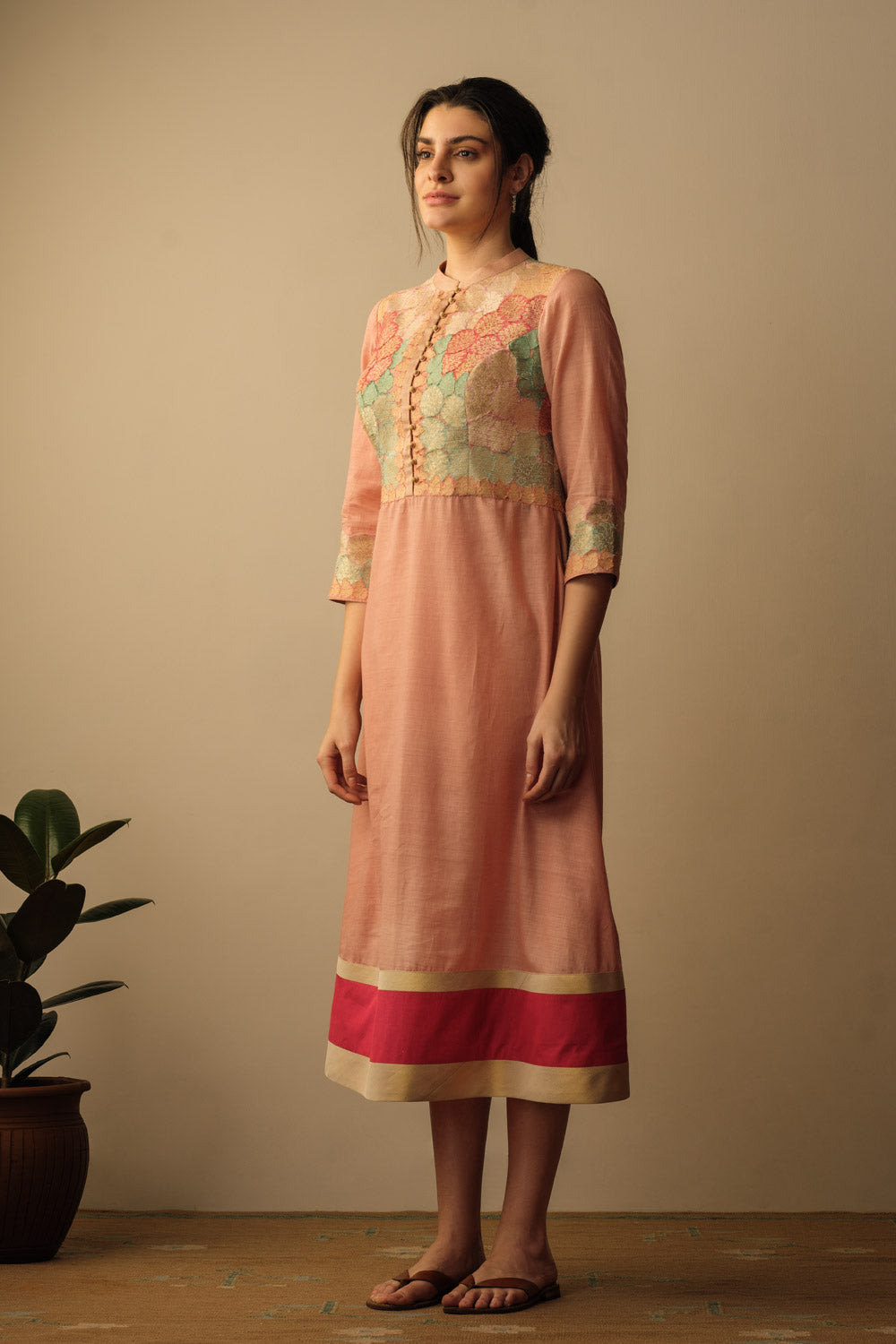 Banaras Bloom A-line applique dress peach - image 4