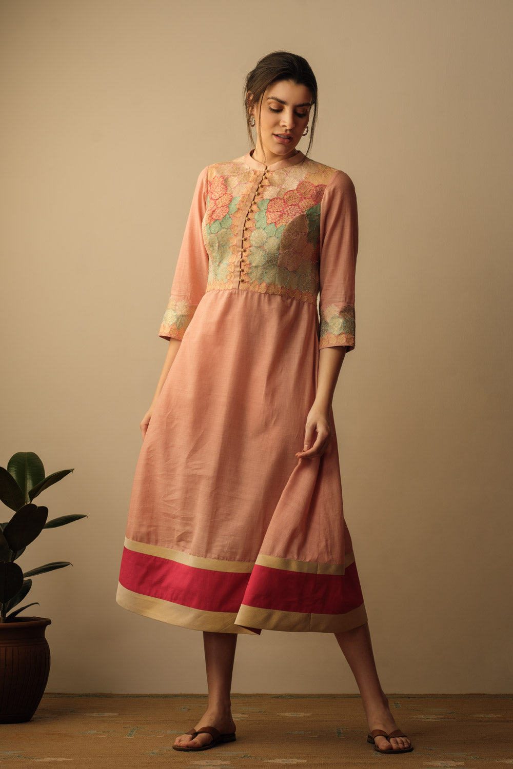 Banaras Bloom A-line applique dress peach - image 2