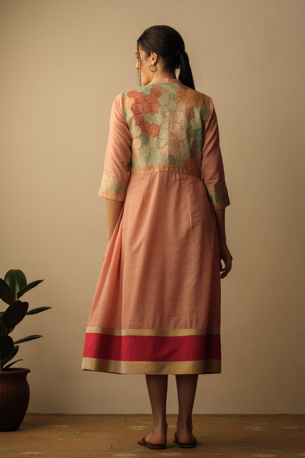 Banaras Bloom A-line applique dress peach - image 3