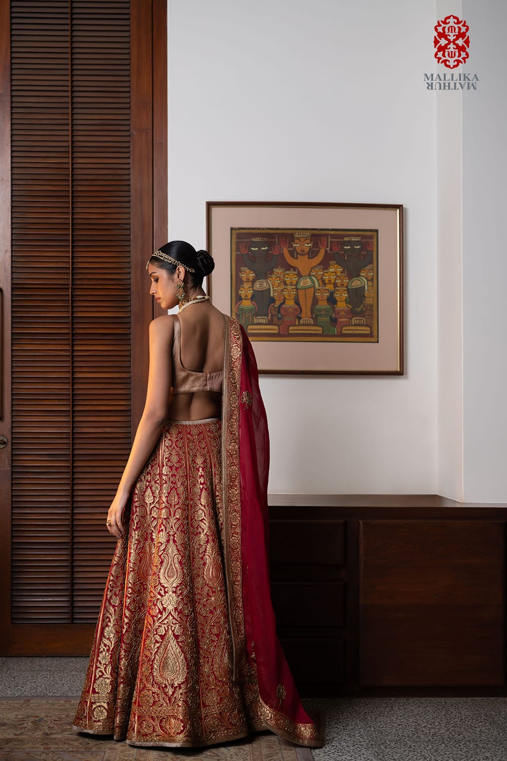 'Ratna' silk georgette embroidered banarasi lehenga burgundy wine