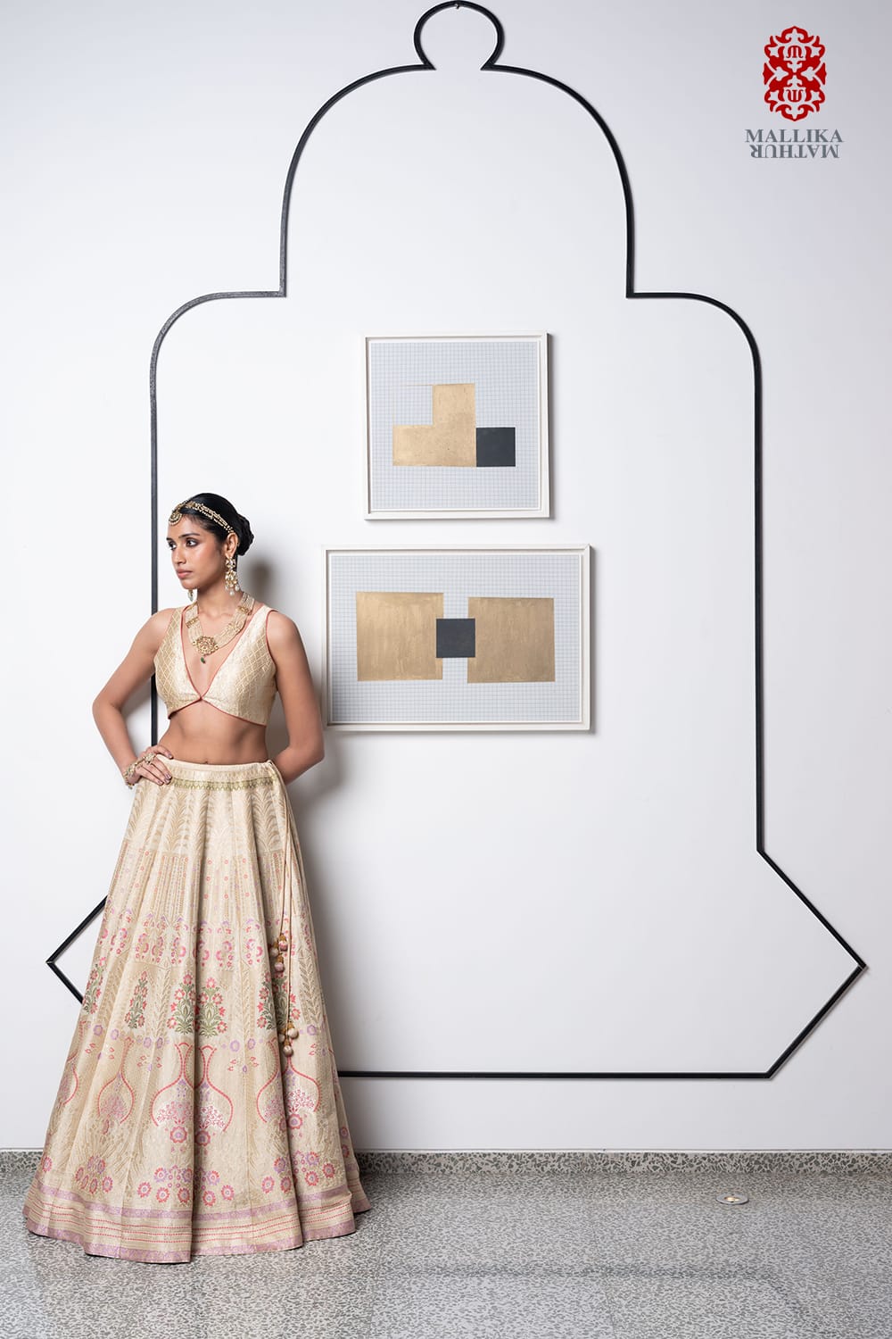 'Rang badal meena' ivory muga silk banarasi brocade lehenga set