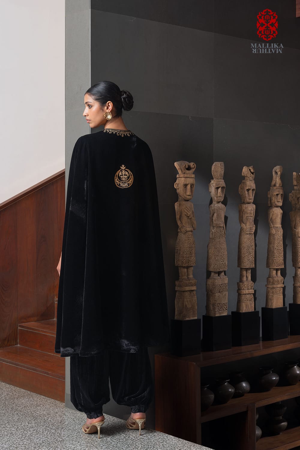 ‘Mahnoor’ black silk velvet cape hand embroidered - image 2
