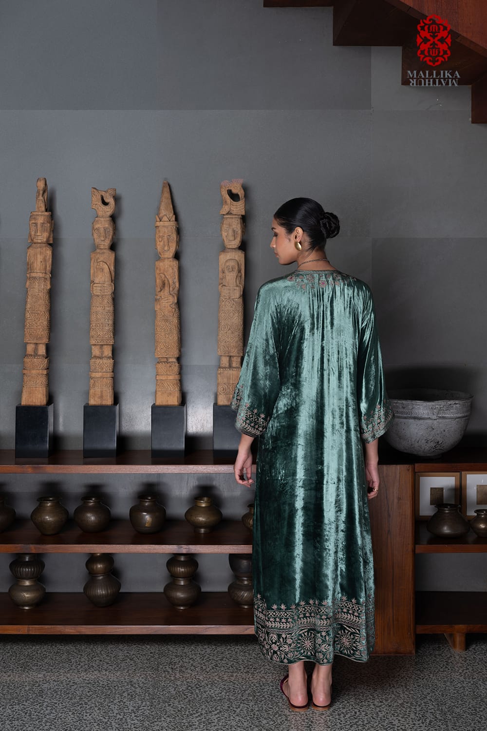 ‘Gul Mehar’ aquamarine silk velvet overlay moroccan floral bel embroidery - image 2