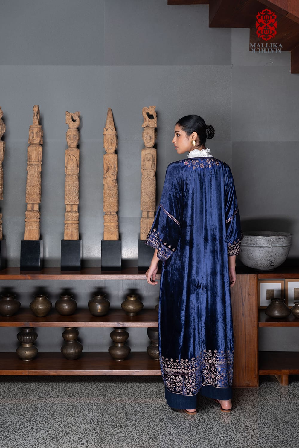‘Gul Mehar’ royal blue silk velvet overlay moroccan floral bel embroidery - image 2