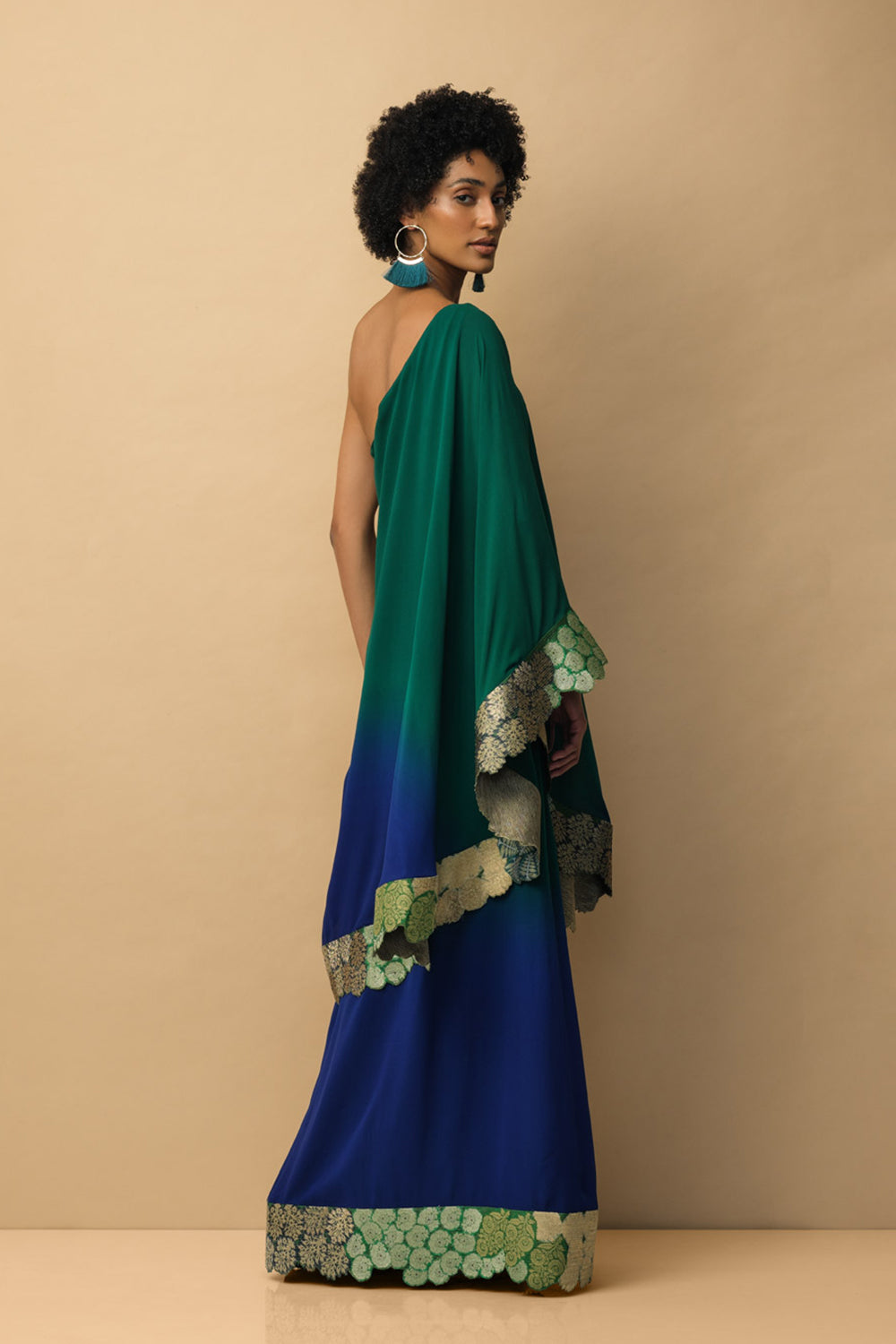 OMBRÈ Banaras Bloom toga dress emerald green & royal blue - image 3