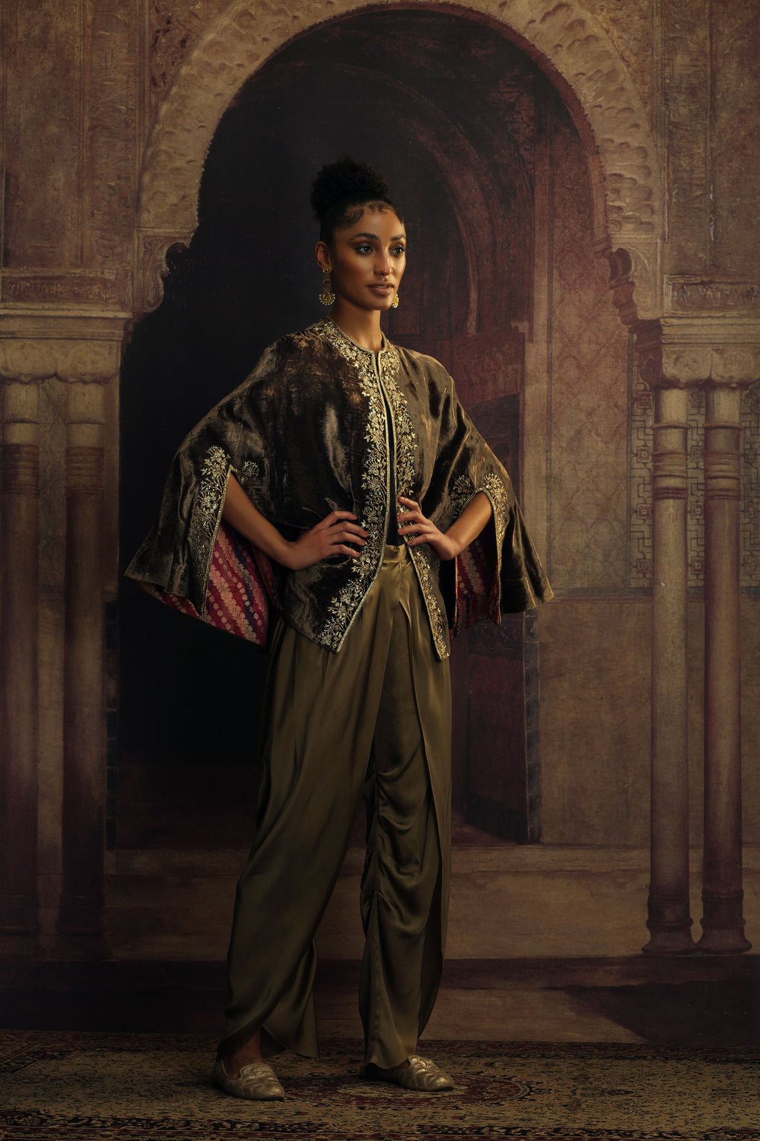 'TIANA' velvet opera capelet burnt gold