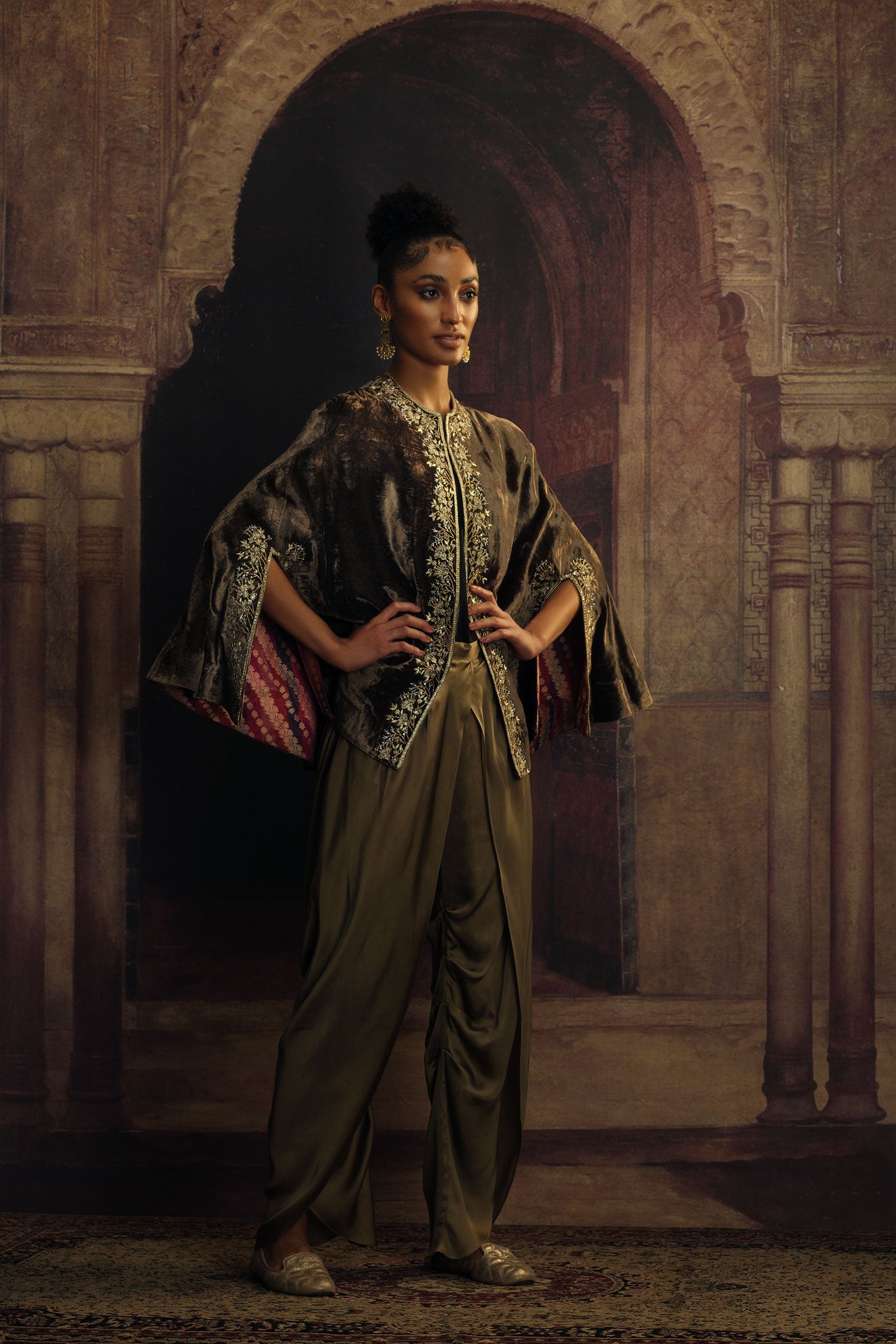 'TIANA' velvet opera capelet burnt gold - image 2