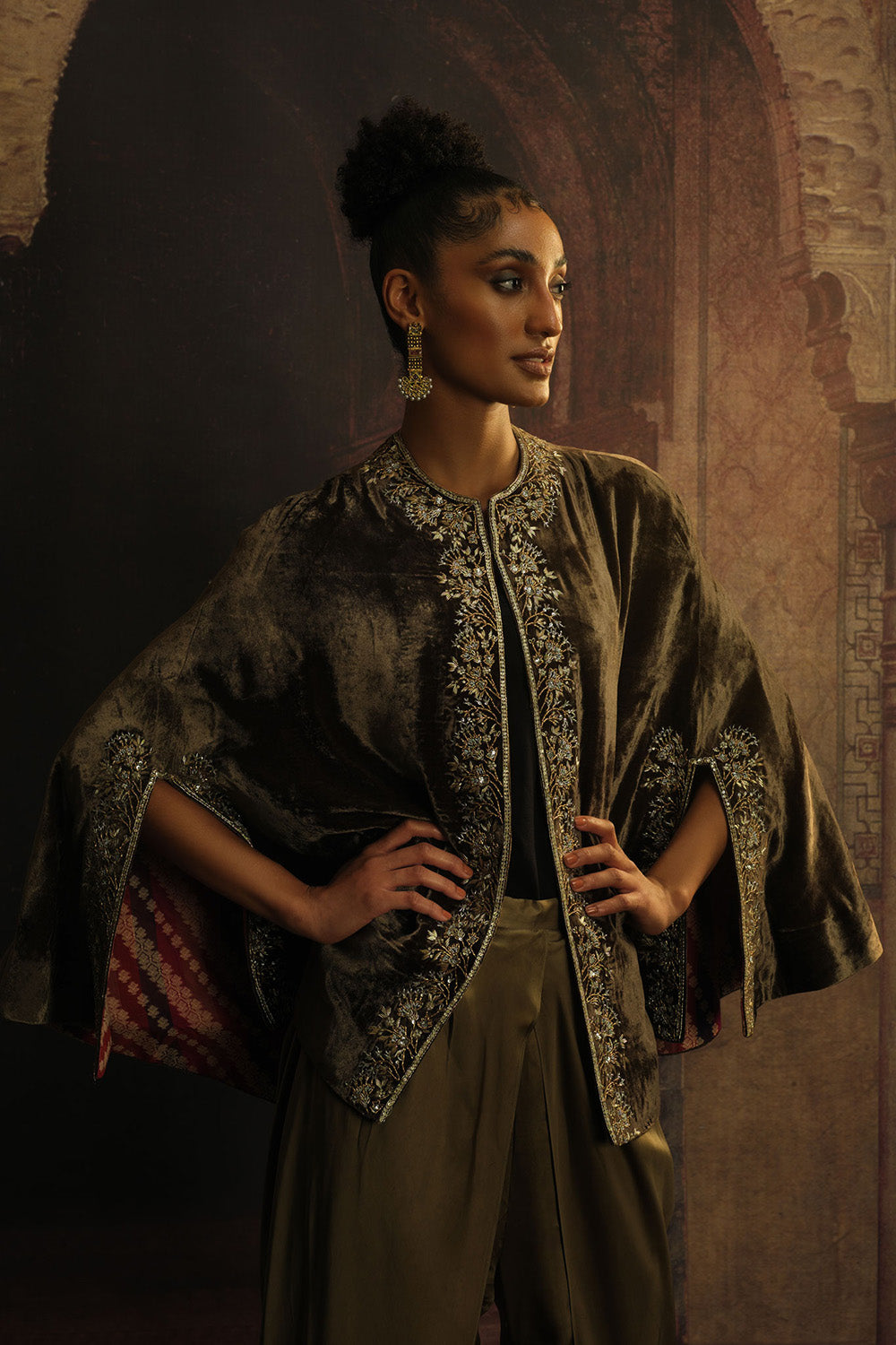 'TIANA' velvet opera capelet burnt gold