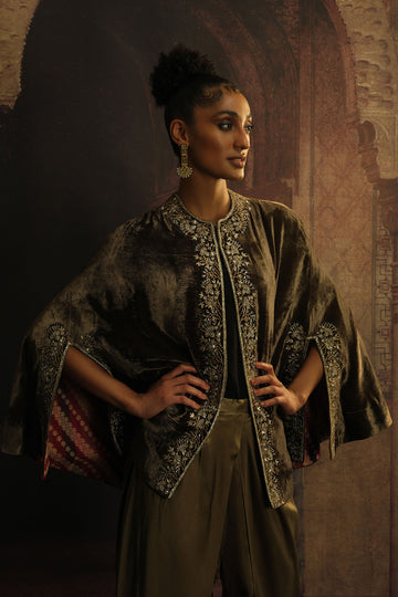'TIANA' velvet opera capelet burnt gold