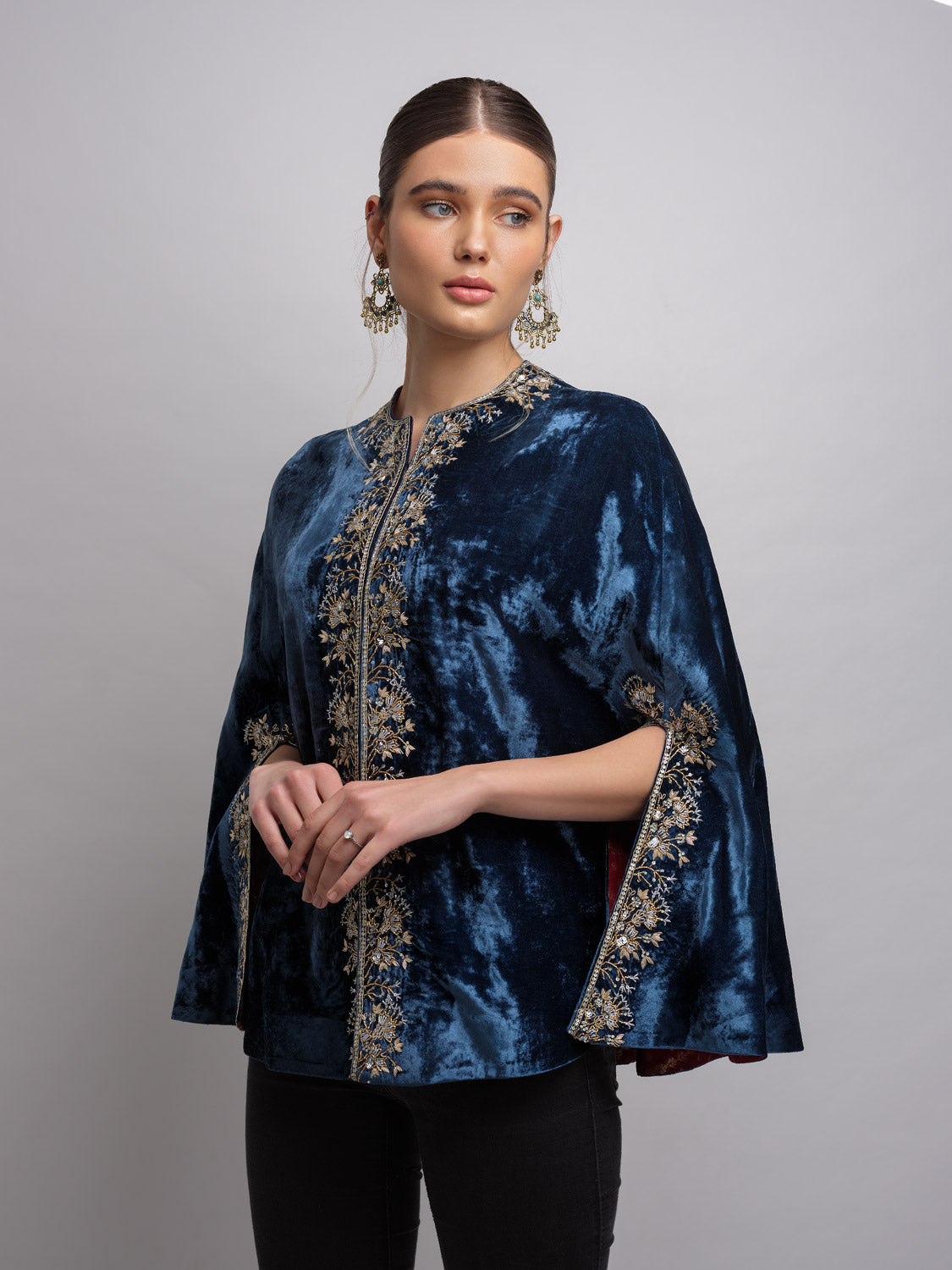 'TIANA' velvet opera capelet sapphire blue