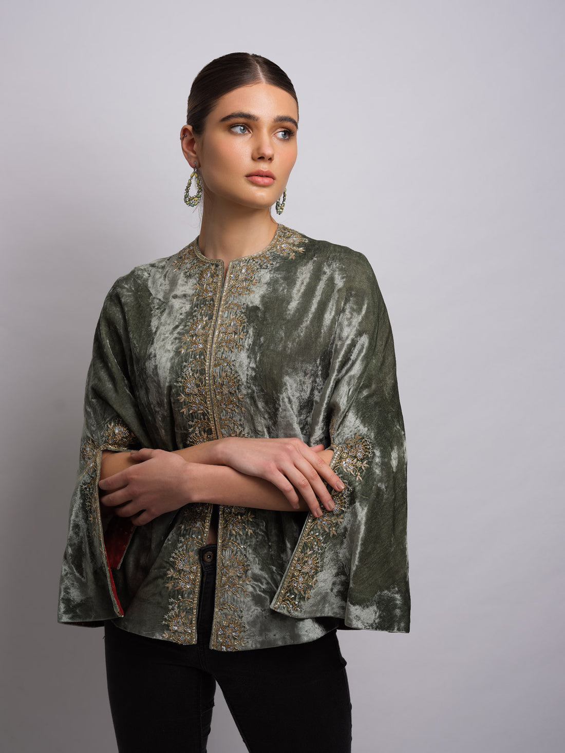 'TIANA' velvet opera capelet aquamarine