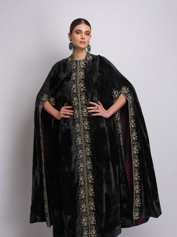 'RANIA' velvet mantle midnight black