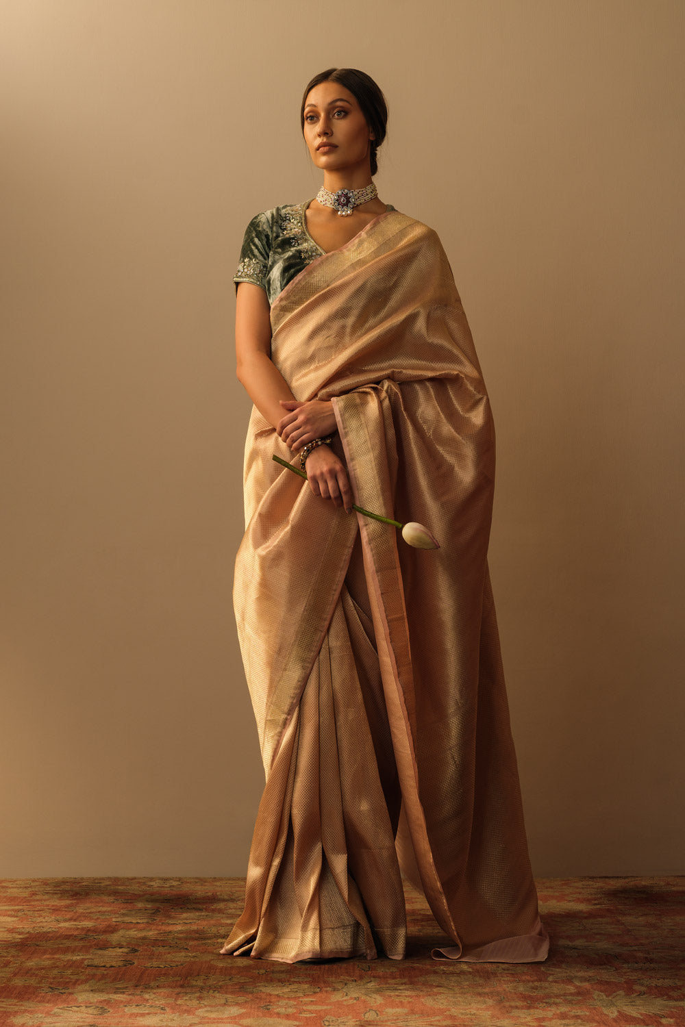 SARI SILK AND GOLD TISSUE CHAUDHANI DESIGN