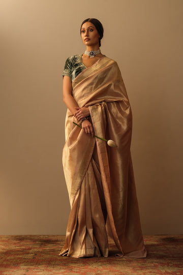 SARI SILK AND GOLD TISSUE CHAUDHANI DESIGN